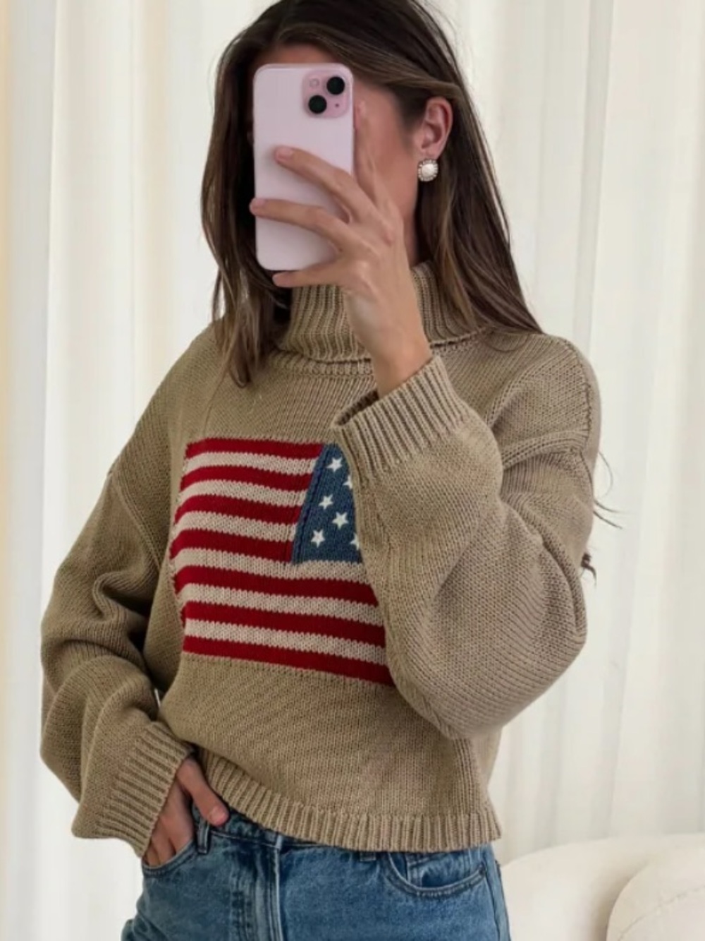 Martha American Flag Turtle Neck Sweater in Straw